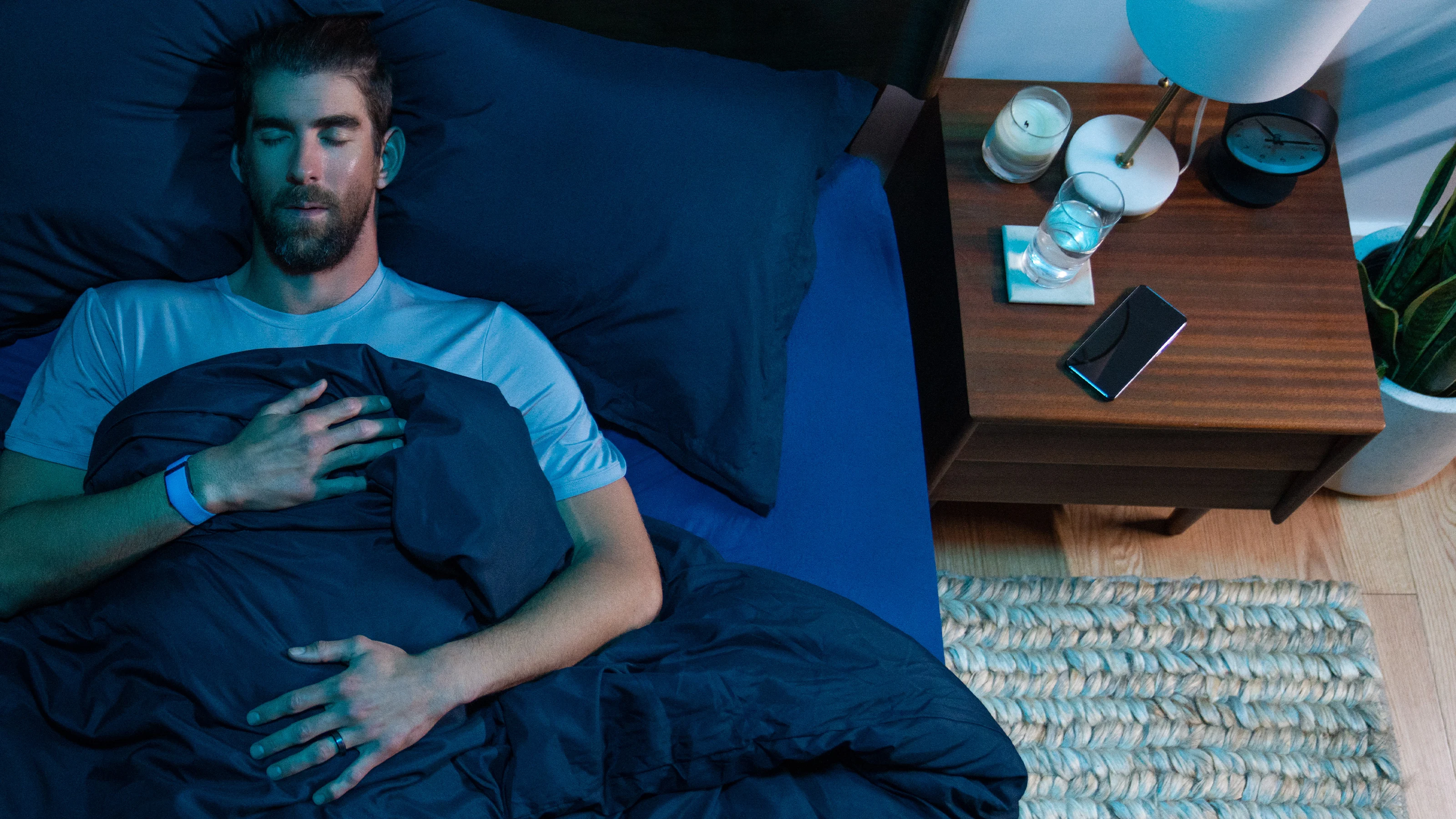 Michael Phelps asleep using Equity Circle sleep product features.